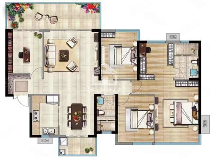 绿地城南宁4房2厅96万