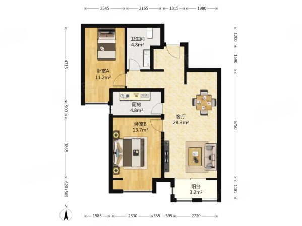 万科新里程57号院南向两居出售