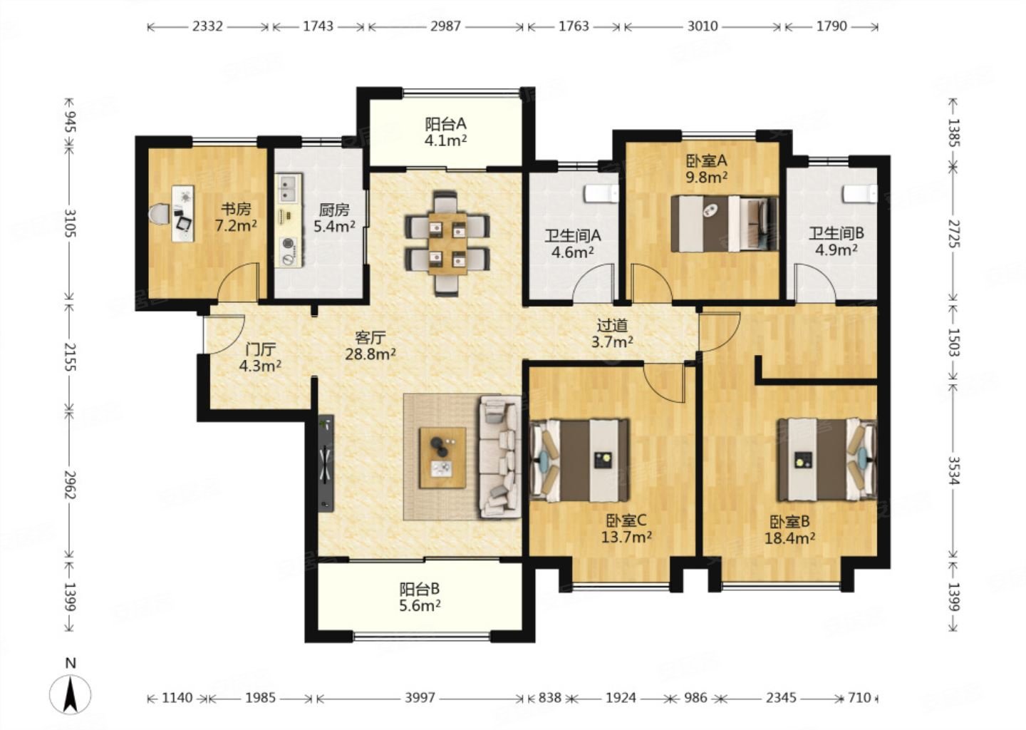 融创星美御 4室2厅 南北,融创星美御二手房,480万,4室2厅,2卫,148.26
