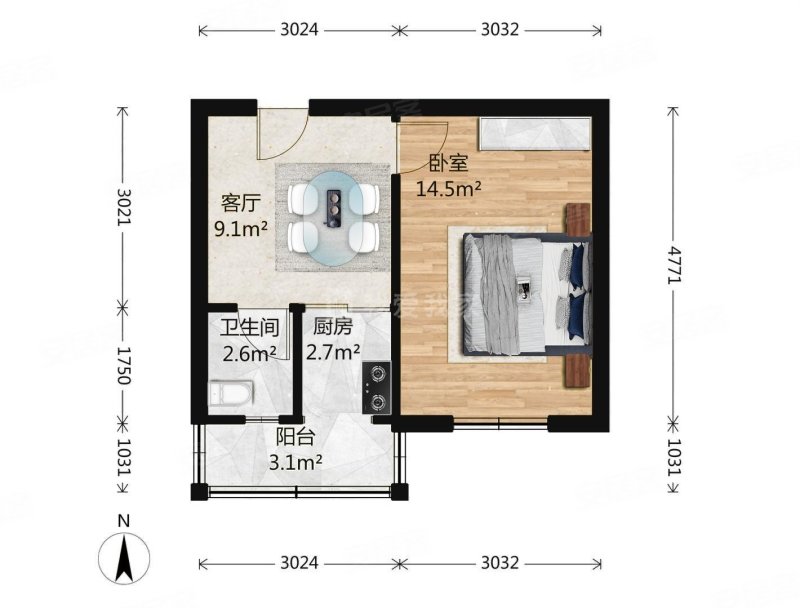 华严北里1号院1室1厅1卫41.74㎡南338万