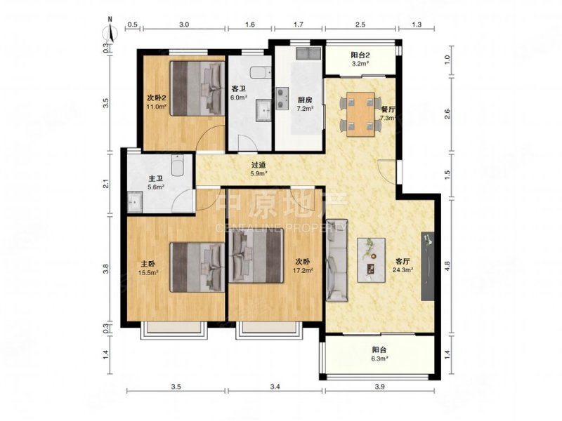 金利公寓3室2厅2卫126.34㎡南464万