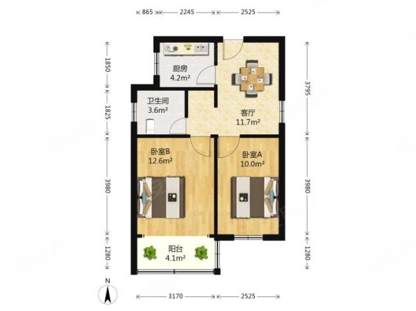 三堤口矿建基地小区2室1厅1卫60㎡南北22万