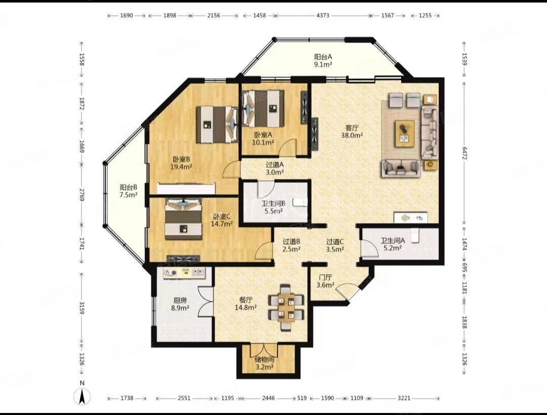 聚龙花园3室2厅2卫202㎡西北1480万