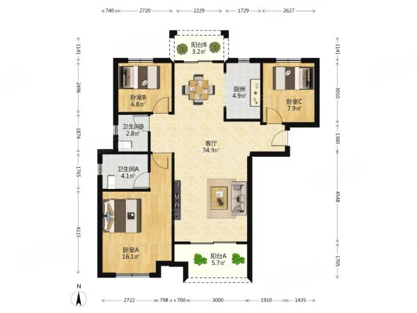 新建城b6区 电梯房 正规商品房 正南朝向 双卫格局