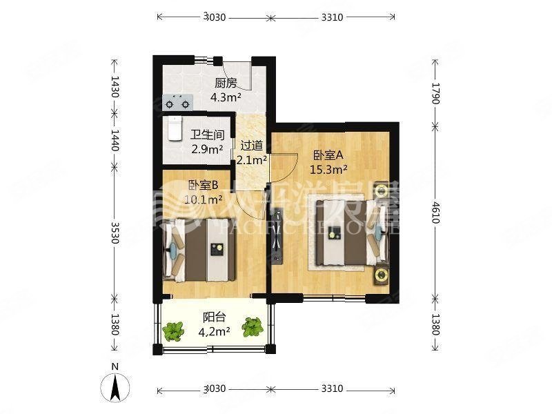 临沂六村2室1厅1卫46.45㎡南270万