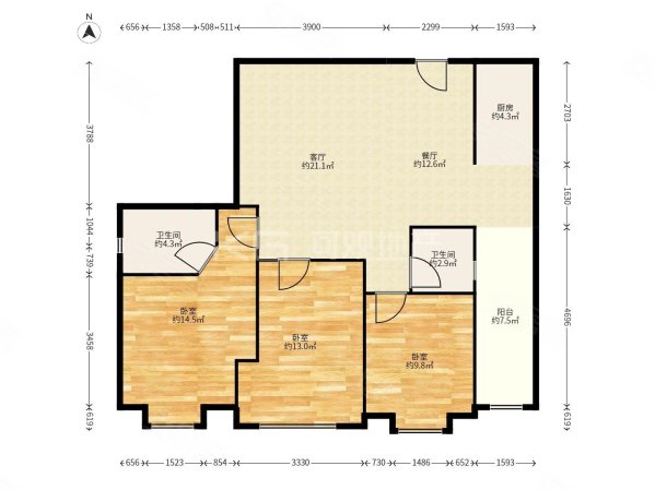 凯隆橙仕公馆3室2厅2卫91㎡西南90万