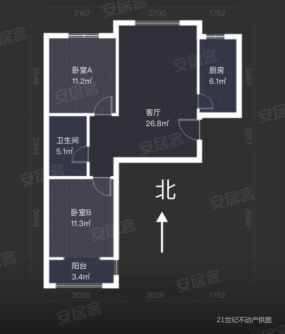 天洲视界城2室2厅1卫90.18㎡南北90万