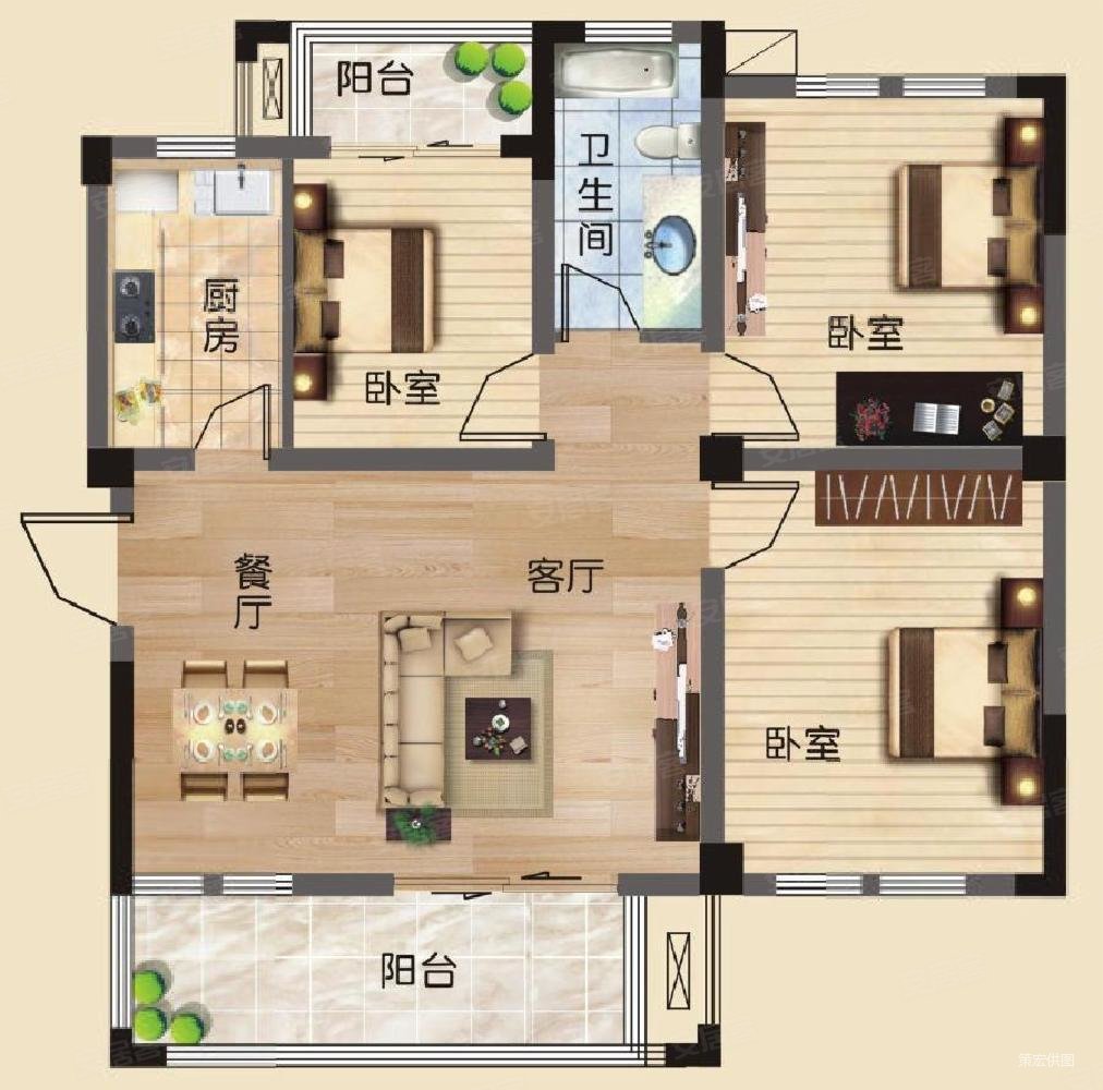丽水花园3室2厅1卫91.15㎡南北98万
