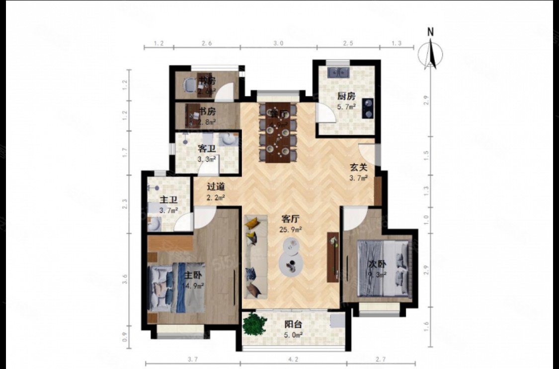 半岛印象花园3室2厅2卫99.02㎡南北245万