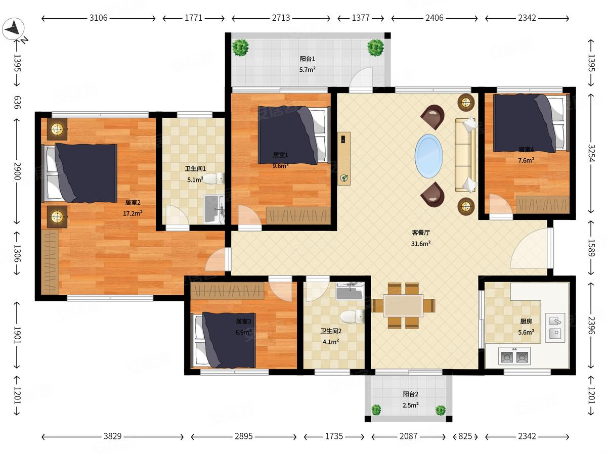 信义御珑豪园4室2厅2卫88.91㎡南北665万