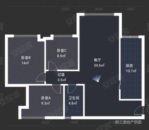 东城华府a区3室2厅1卫91.27㎡东南88万