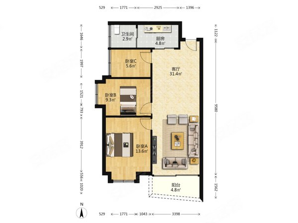 【多图】怡港花园,大沙地租房,怡港花园 3室2厅1卫 86平 精装修 第一