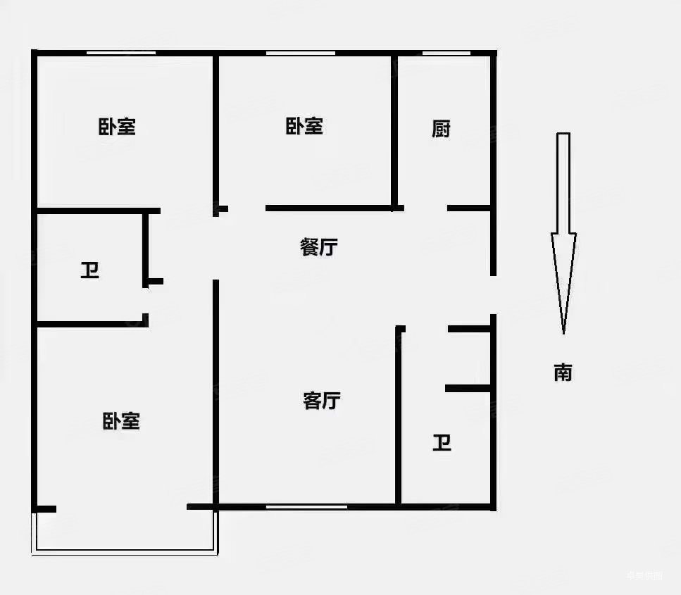 有钥匙边户三居室两卫无遮挡户型方正全明格局645w