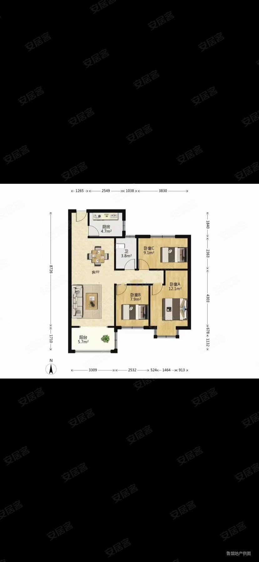 营子小区3室2厅1卫132㎡南北36万