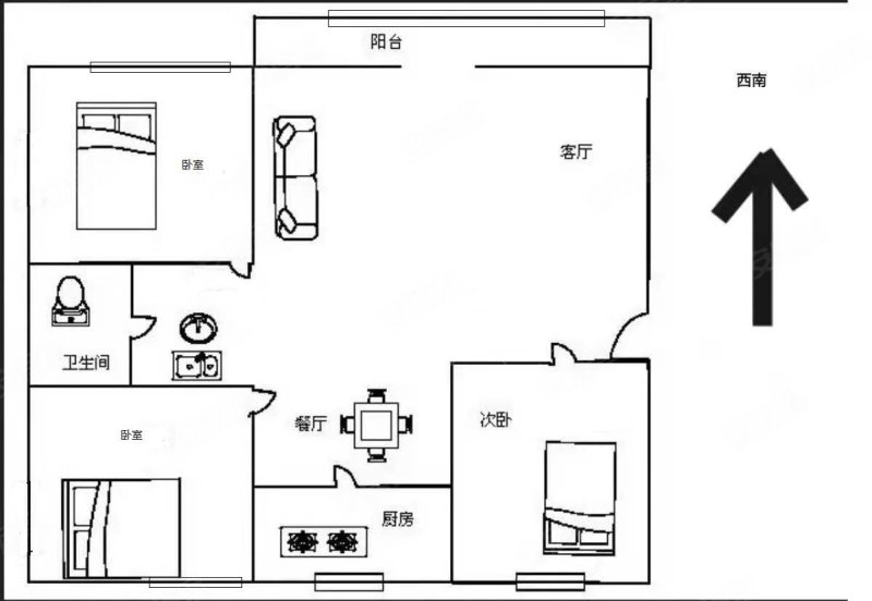 江东梅香园3室2厅1卫101㎡南北98万