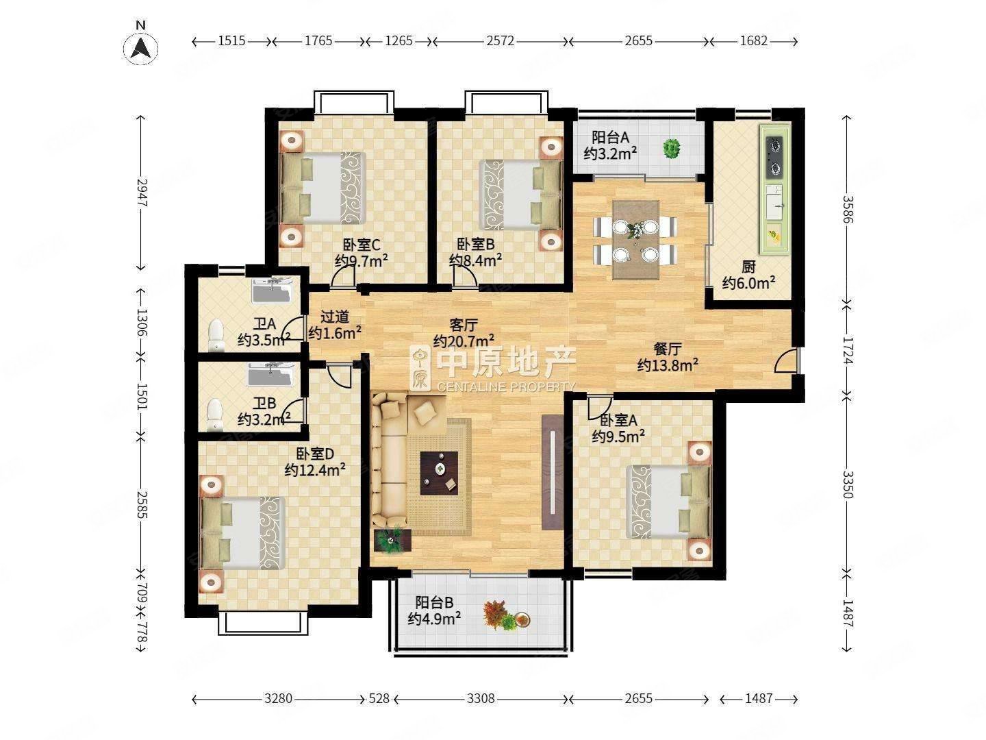 盘古园府4室2厅2卫124.56㎡南北598万