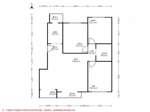 万科四季花城3室1厅1卫117.9㎡南北469万