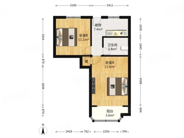 延长小区(普陀)2室1厅1卫61㎡南北358万