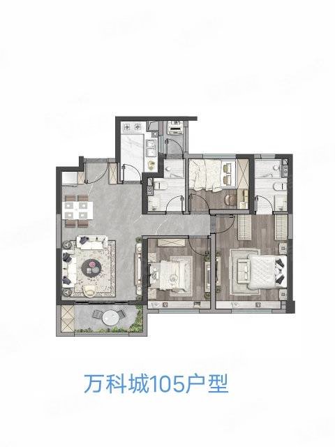 西宁万科城B区3室2厅2卫105㎡南北109万