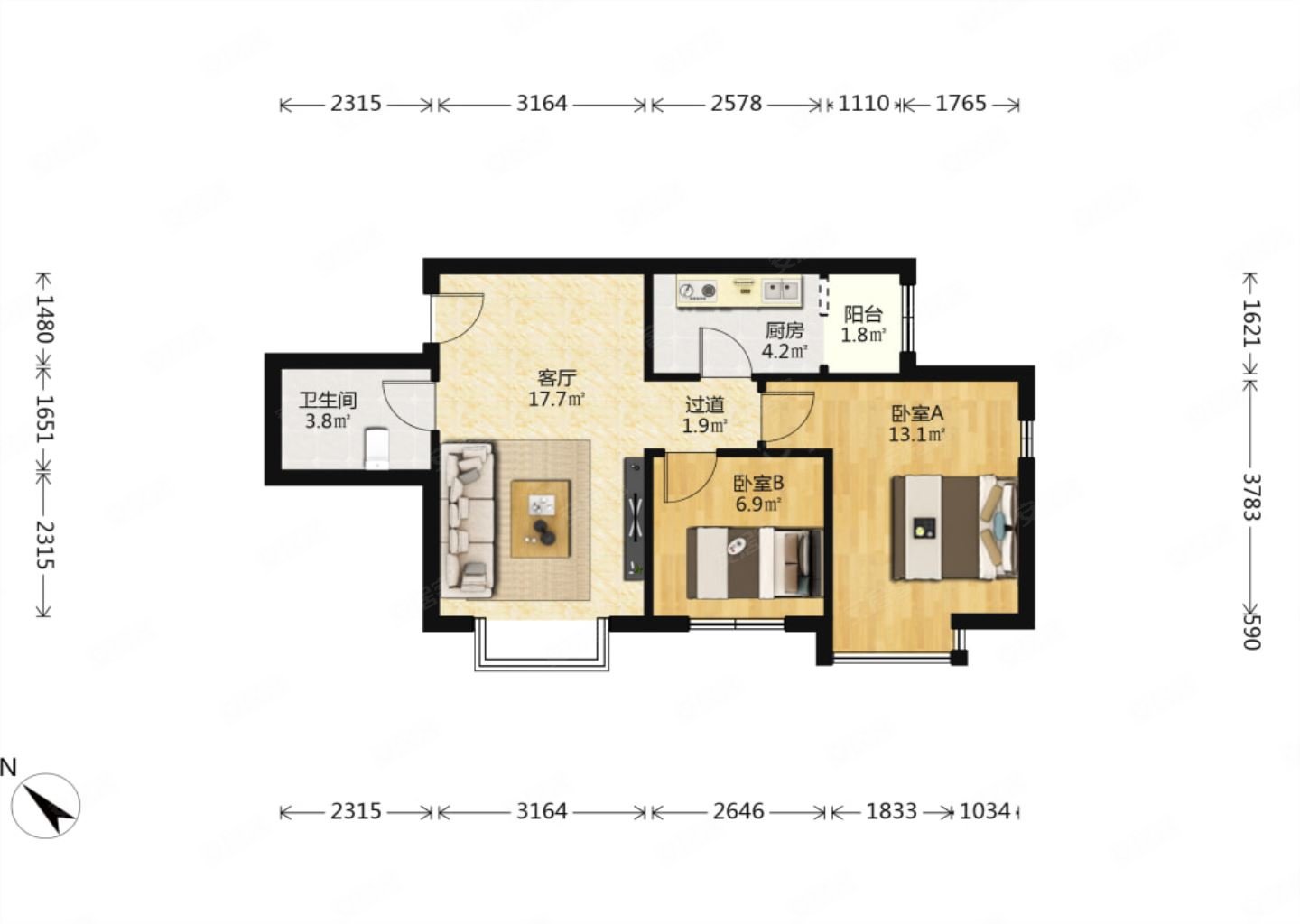 万达旁8号10号双地铁口小高层两室毛坯纯南户型