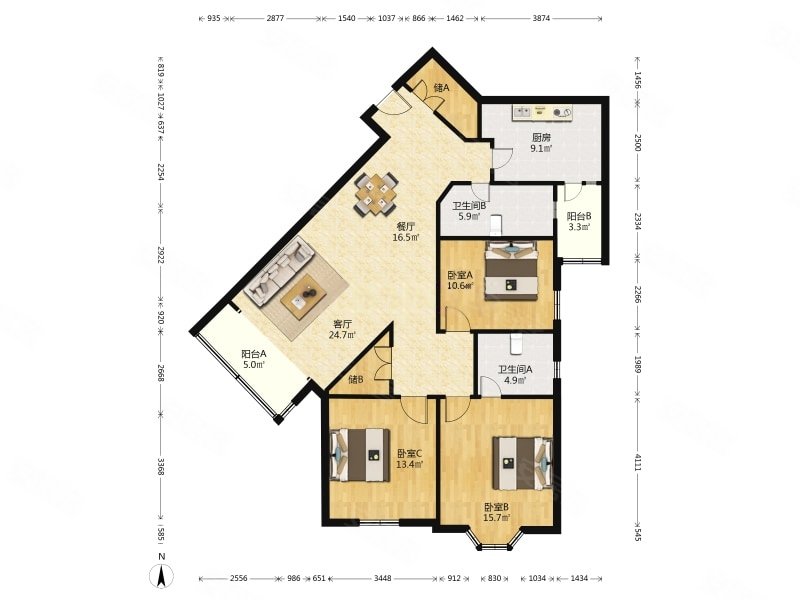 徐汇苑3室2厅2卫157.57㎡南北1300万