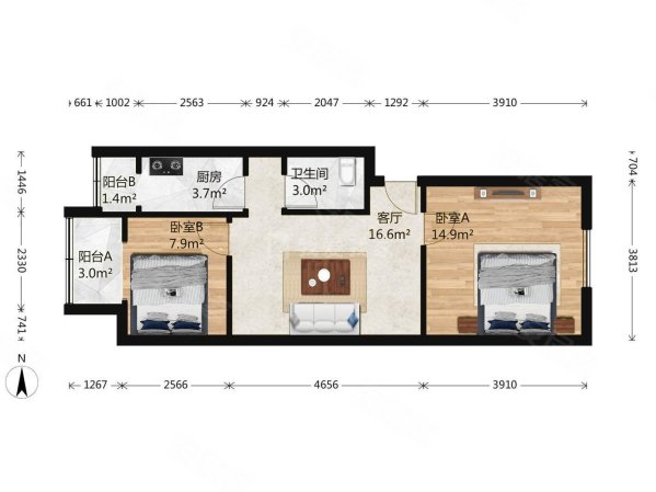 建欣苑三里北区2室1厅1卫71.45㎡东西285万