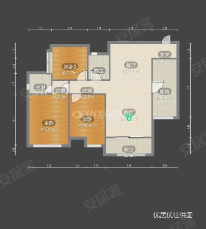 鸥鹏璧兰河1号3室2厅2卫102㎡南66.8万