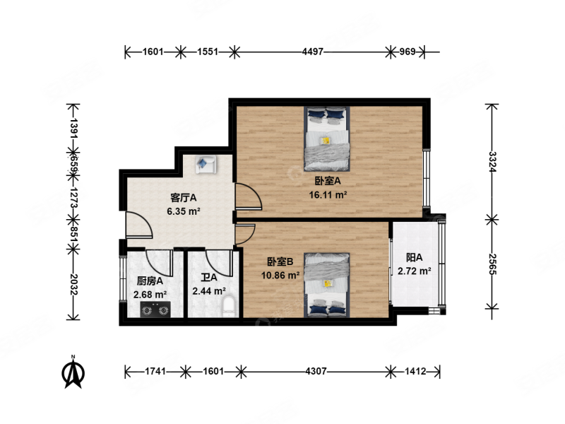 阜成门南大街小区2室1厅1卫56.1㎡东西550万