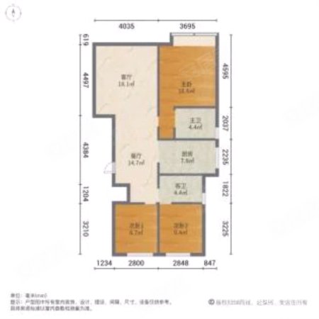 恒顺紫御澜园3室2厅2卫100.58㎡南北85万