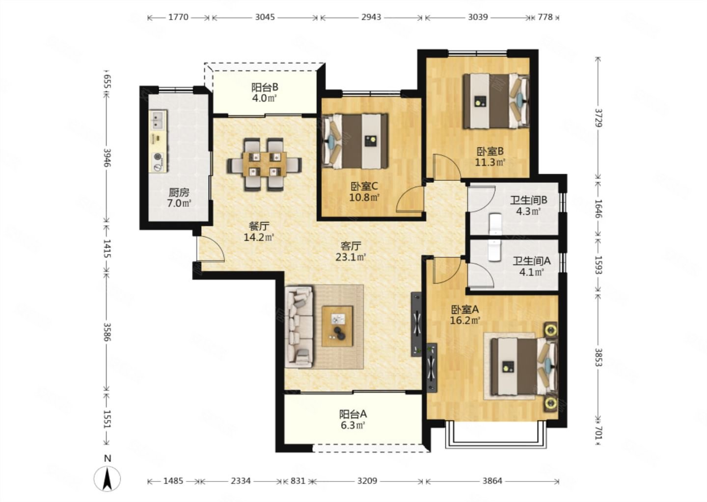 恒大帝景二期精装大三室南北户型采光通风效果佳