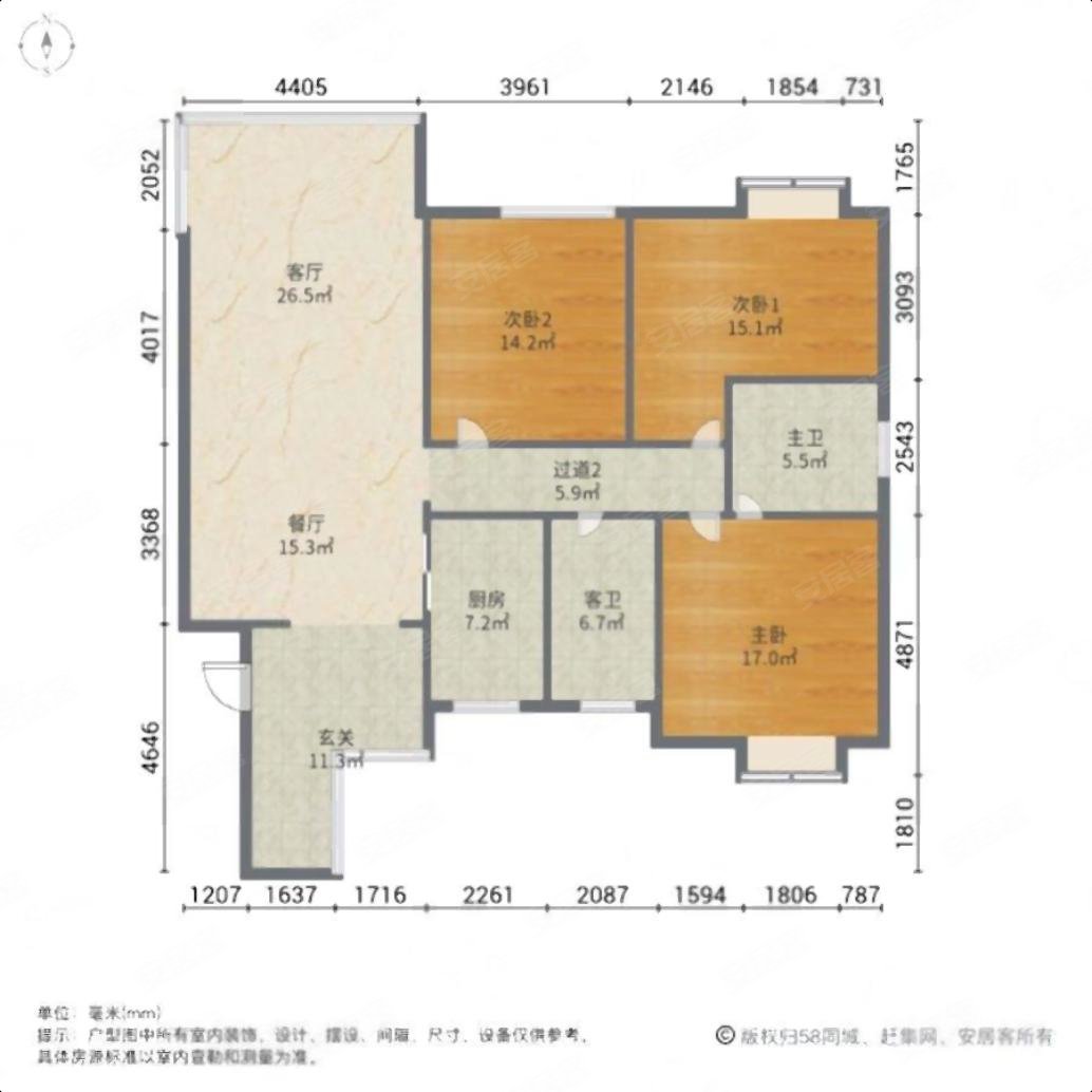 海景国际花园(星域)3室2厅2卫110.33㎡南北185万