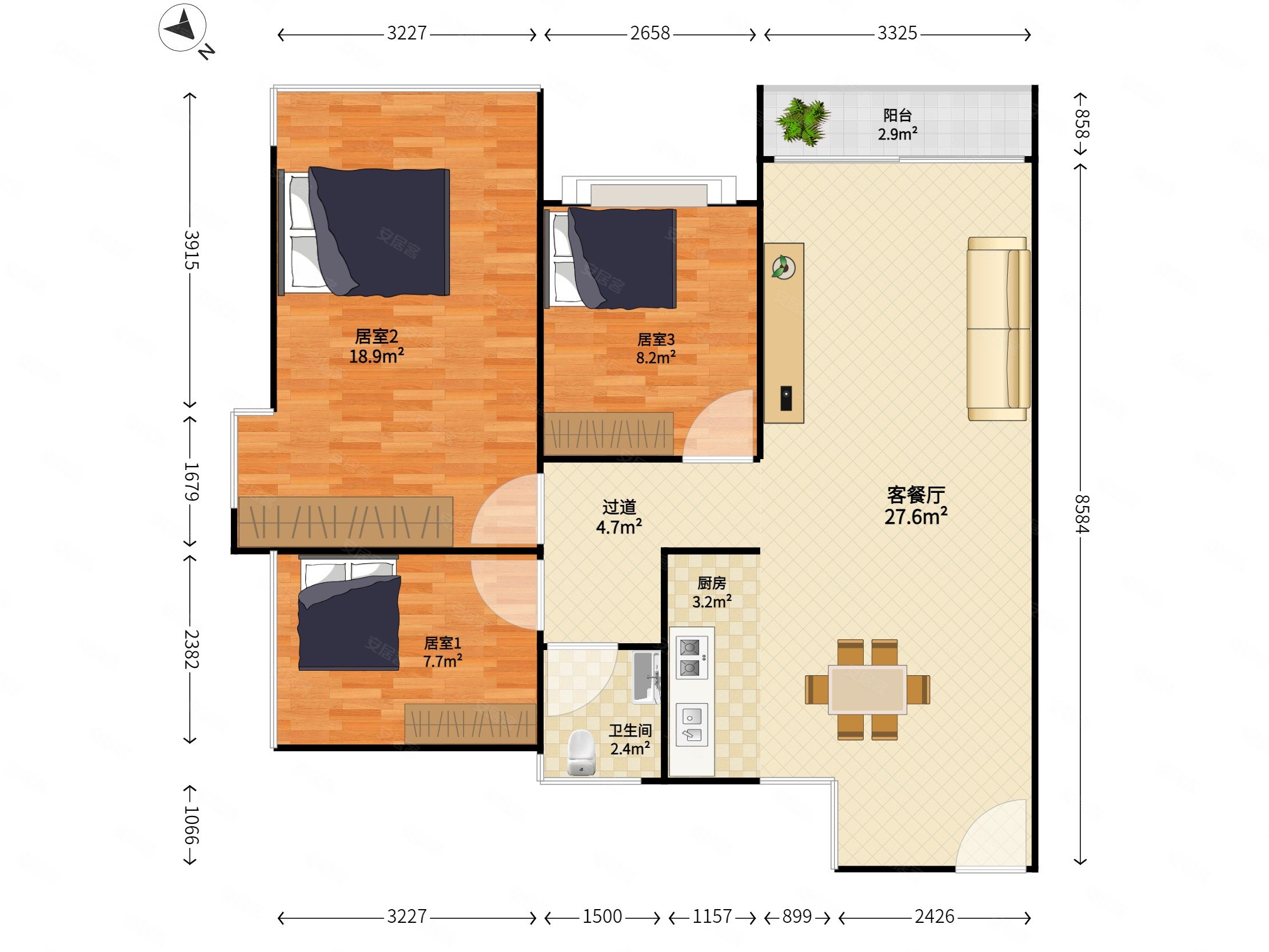 合正汇一城3室2厅1卫85.58㎡西南0万