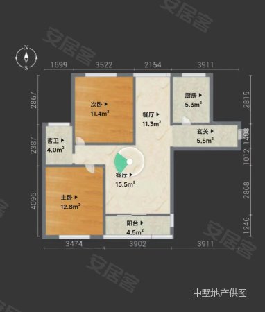 皇马花园(二期)2室2厅1卫89.93㎡南北88万