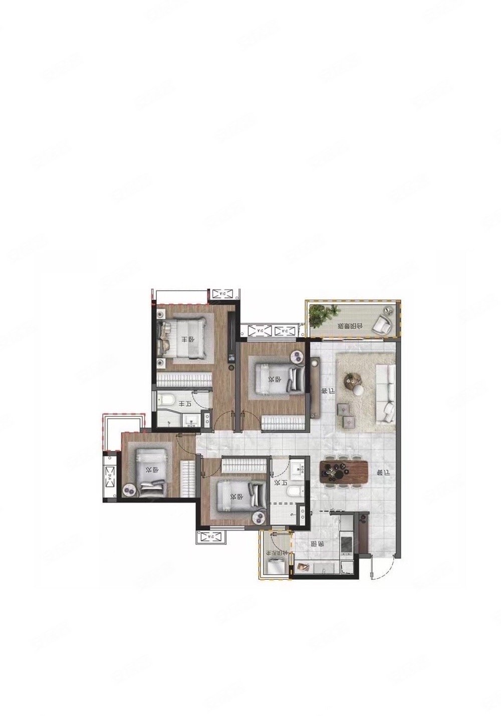 4室2厅南北通透127平华润万象华府精装修楼层好