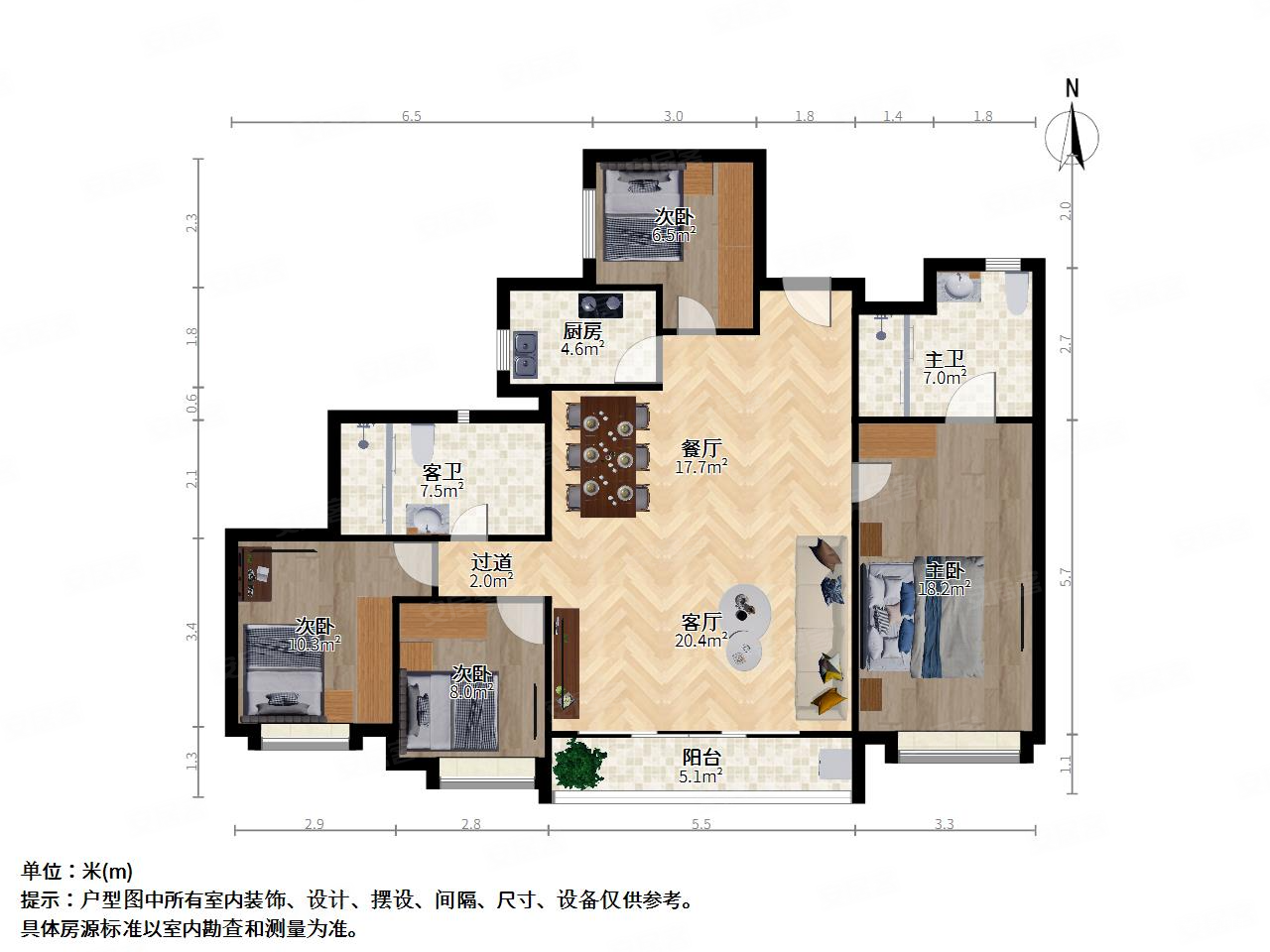 苏河湾中心润府3室2厅2卫183.71㎡南北3100万
