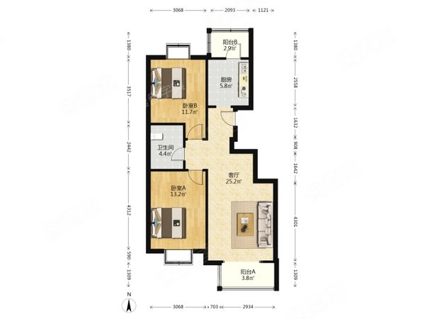 天津北辰瑞景街秋瑞家园秋瑞家园精装两室家具家电齐全押一付一出租