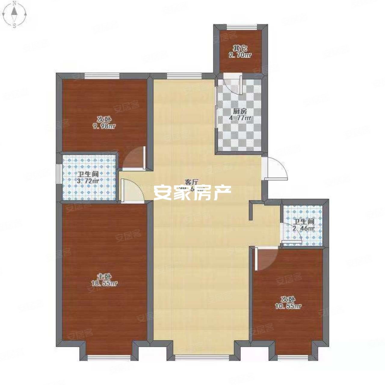 锦绣通江3室2厅2卫85㎡南北49.8万