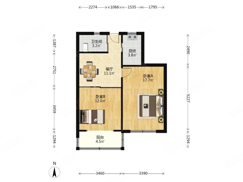 临汾路1564弄小区2室2厅1卫65.87㎡南北308万