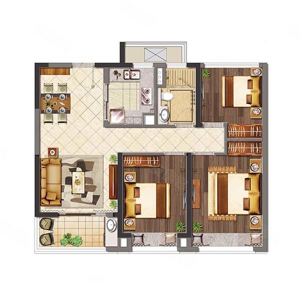 鲁能公馆(建邺)3室2厅1卫86.32㎡南北318万