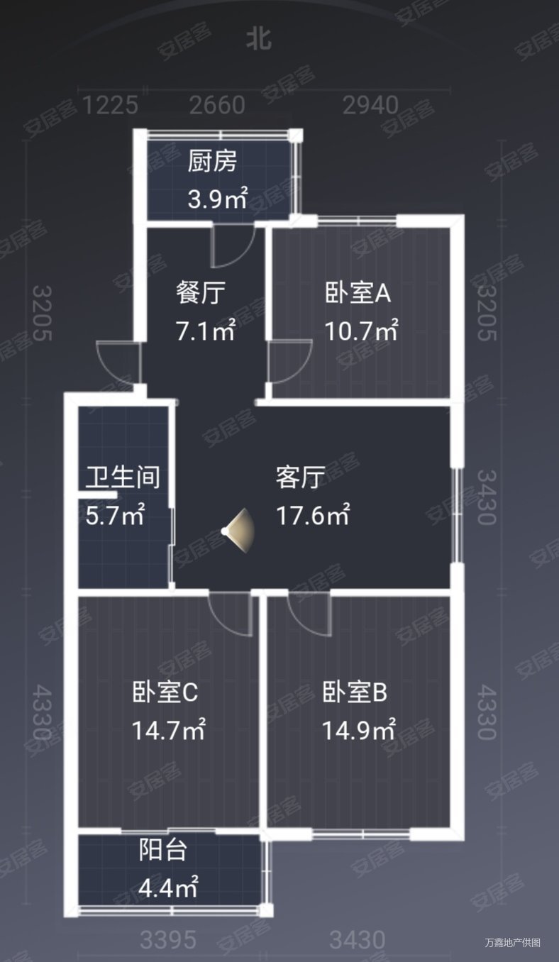 联盟A区3室2厅1卫94㎡南北60万