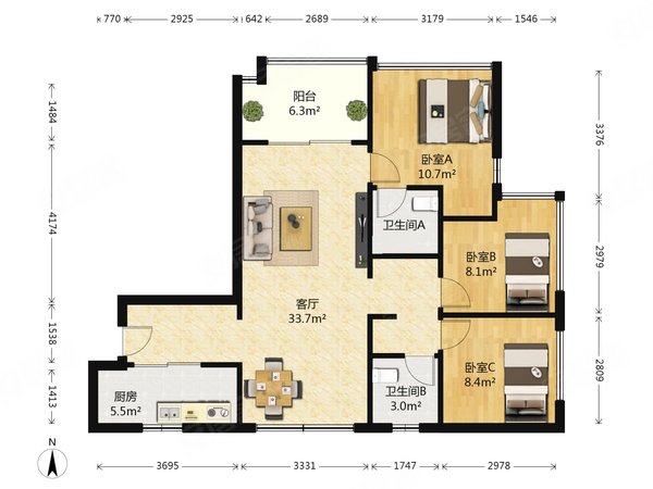 深圳南山西丽万科云城(一三期)万科云城万科云城(一三期)万科云城 3室