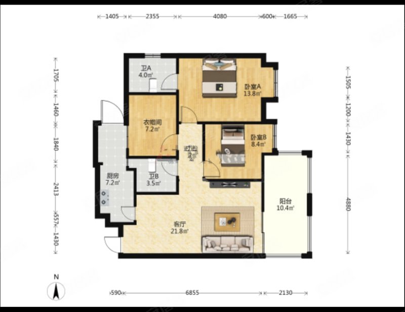 凯江晶典3室2厅2卫97.07㎡东南63.5万