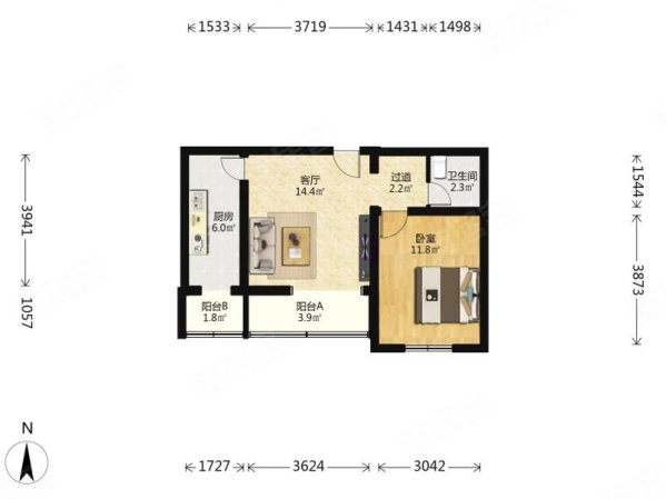 兴都苑小区1室1厅1卫56.49㎡南180万