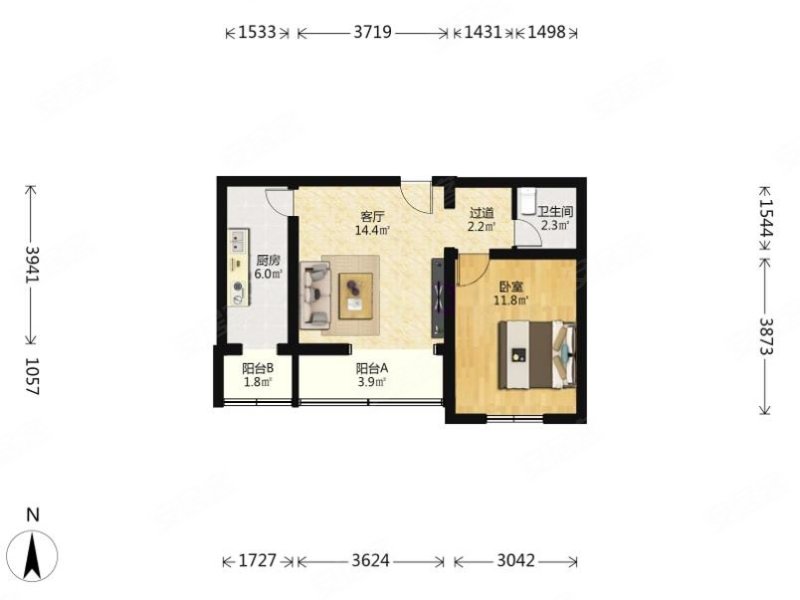 兴都苑小区1室1厅1卫56.49㎡南180万