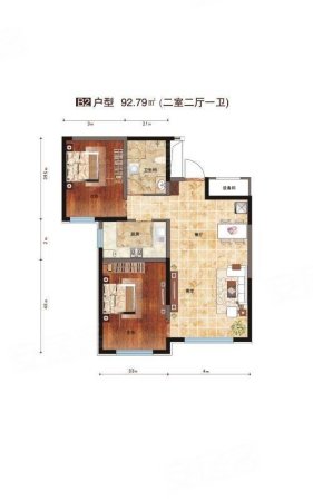 上北阳光2室2厅1卫93㎡南北34万