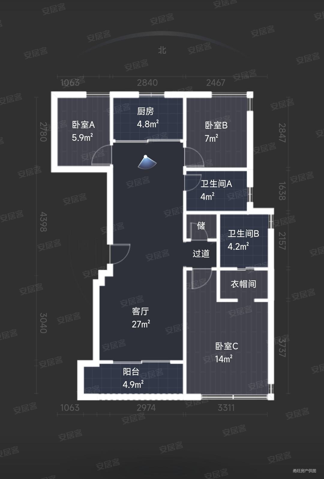 雅戈尔江上3室2厅2卫101㎡南335万