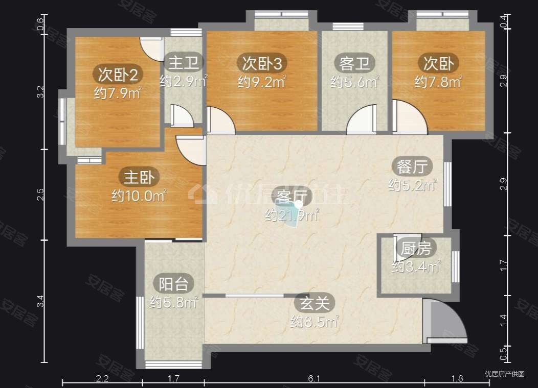 汇福星城4室2厅2卫125㎡西79.8万