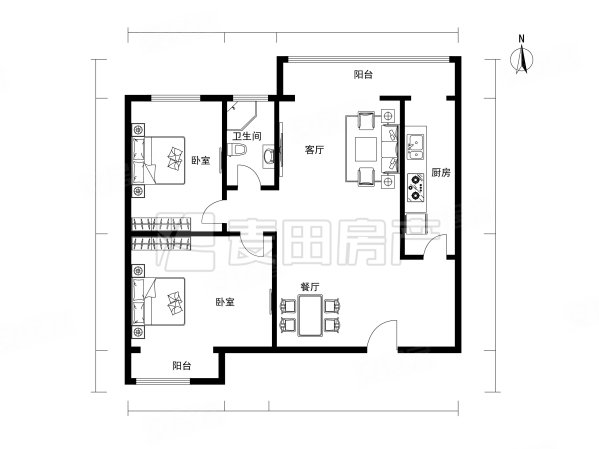 国瑞城(东区)2室1厅1卫77.02㎡南北849万