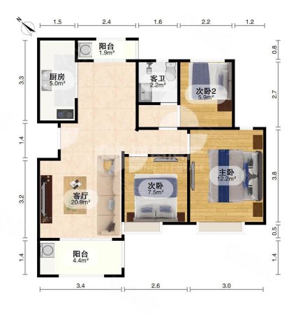 江铃瓦良格3室2厅2卫118㎡南北80万