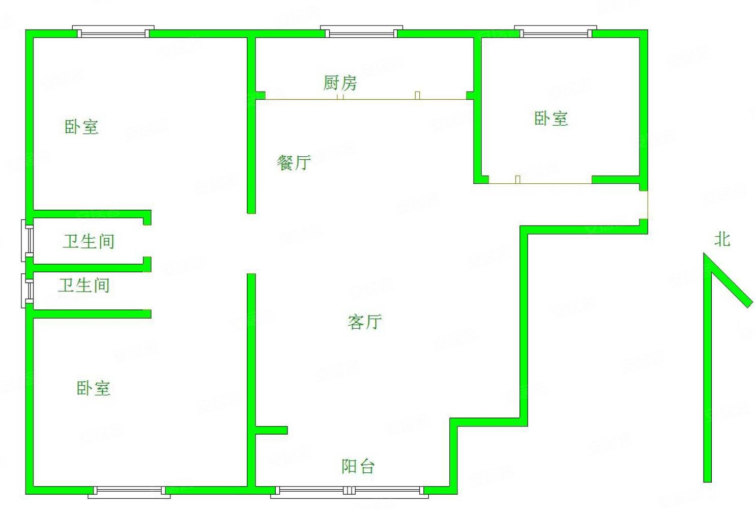 公园时代3室2厅2卫127㎡南北109万